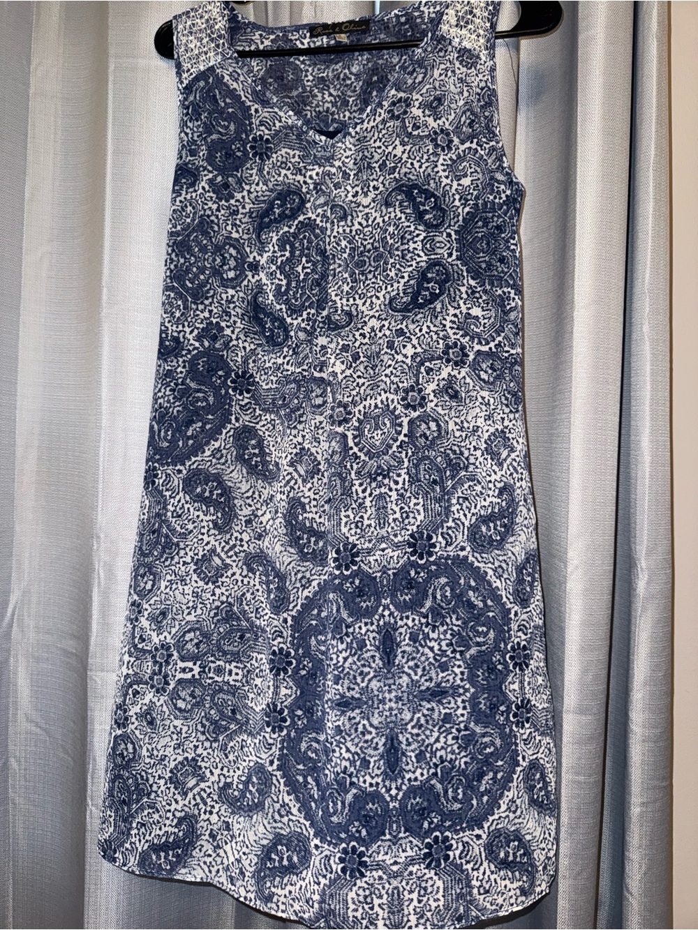 Sleeveless Blue Paisley Print Shift Dress